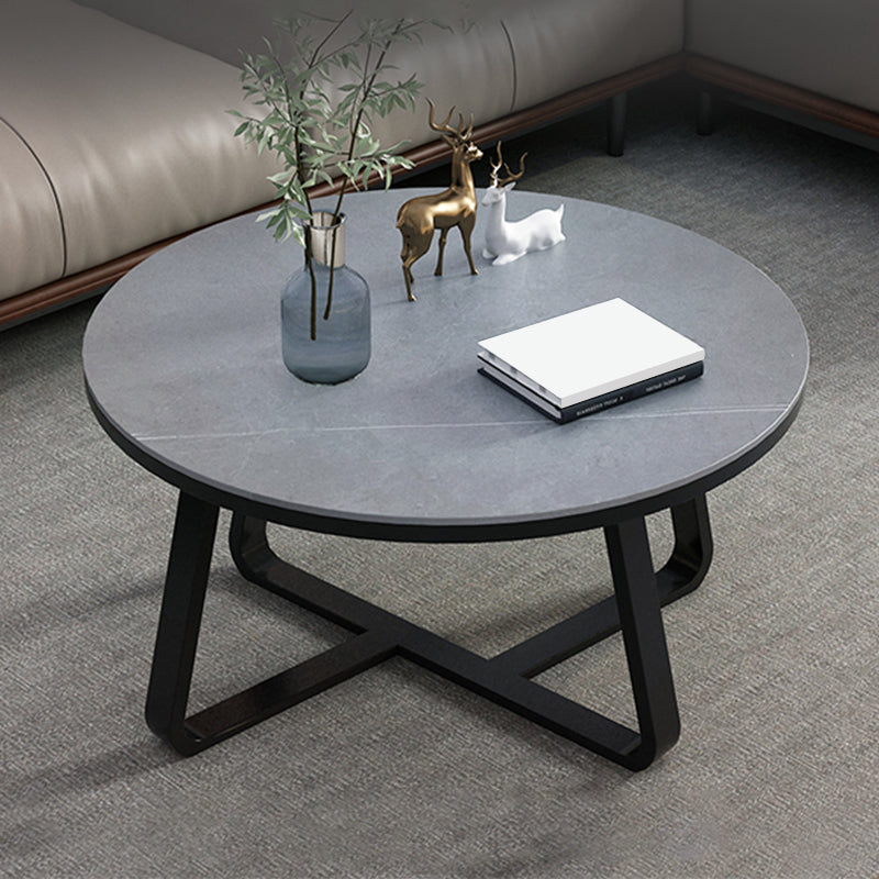 Round Slate Coffee Cocktail Table X-Base Coffee or End Table Clearhalo 'Coffee & Accent Tables' 'Coffee Tables' 'coffee_tables' 'furn' 'furn_coffee_tables' 'Furniture' 'Living Room Furniture' 7475552