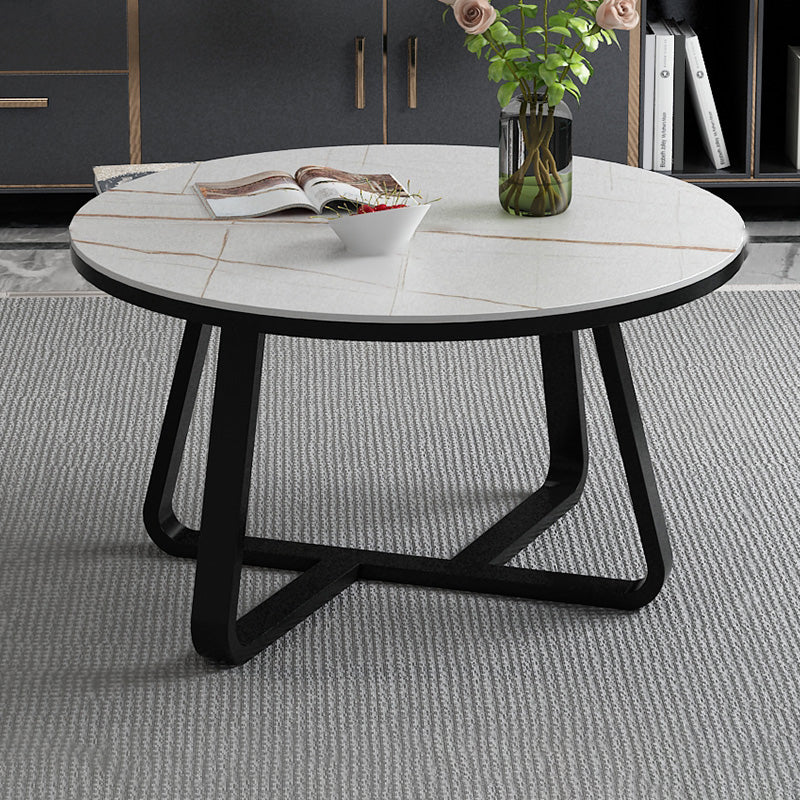 Round Slate Coffee Cocktail Table X-Base Coffee or End Table Black White Gold Clearhalo 'Coffee & Accent Tables' 'Coffee Tables' 'coffee_tables' 'furn' 'furn_coffee_tables' 'Furniture' 'Living Room Furniture' 7475553