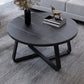 Round Slate Coffee Cocktail Table X-Base Coffee or End Table Black Black Clearhalo 'Coffee & Accent Tables' 'Coffee Tables' 'coffee_tables' 'furn' 'furn_coffee_tables' 'Furniture' 'Living Room Furniture' 7475555