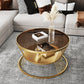 Round Coffee Cocktail Table Glass Top Frame Coffee or End Table with Storage Shelf Gold Brown Clearhalo 'Coffee & Accent Tables' 'Coffee Tables' 'coffee_tables' 'furn' 'furn_coffee_tables' 'Furniture' 'Living Room Furniture' 7475610