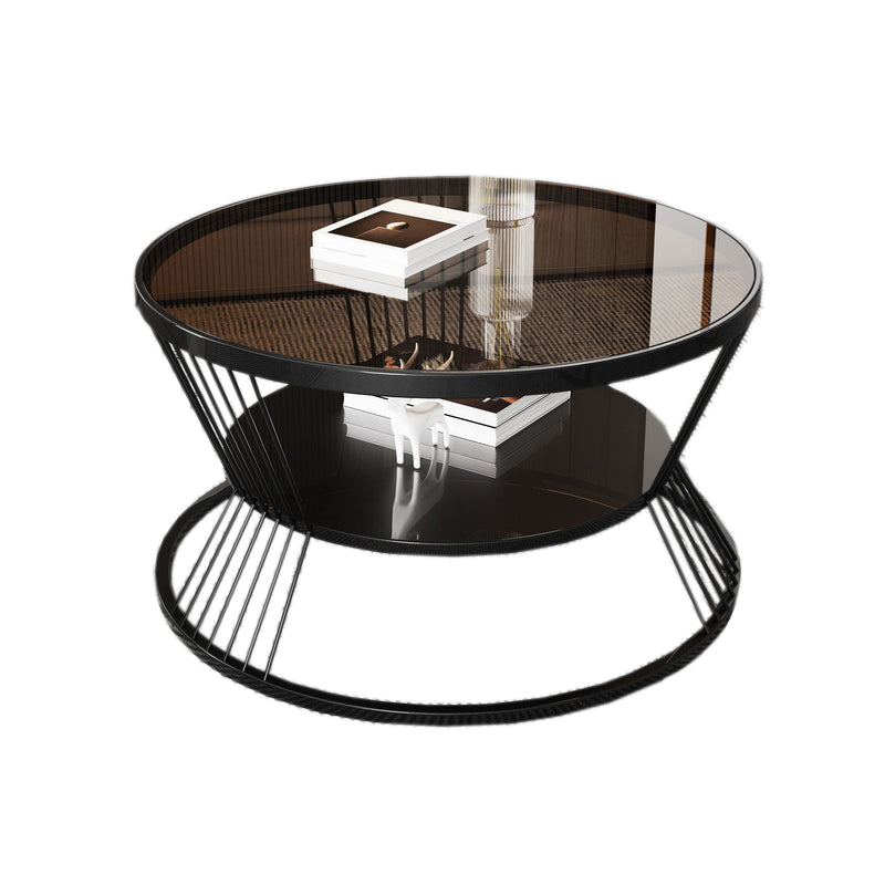 Round Coffee Cocktail Table Glass Top Frame Coffee or End Table with Storage Shelf Clearhalo 'Coffee & Accent Tables' 'Coffee Tables' 'coffee_tables' 'furn' 'furn_coffee_tables' 'Furniture' 'Living Room Furniture' 7475617