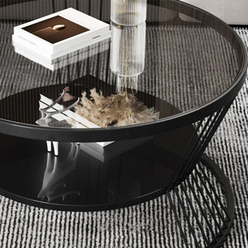 Round Coffee Cocktail Table Glass Top Frame Coffee or End Table with Storage Shelf Clearhalo 'Coffee & Accent Tables' 'Coffee Tables' 'coffee_tables' 'furn' 'furn_coffee_tables' 'Furniture' 'Living Room Furniture' 7475618