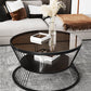 Round Coffee Cocktail Table Glass Top Frame Coffee or End Table with Storage Shelf Clearhalo 'Coffee & Accent Tables' 'Coffee Tables' 'coffee_tables' 'furn' 'furn_coffee_tables' 'Furniture' 'Living Room Furniture' 7475619