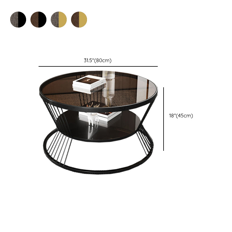 Round Coffee Cocktail Table Glass Top Frame Coffee or End Table with Storage Shelf Clearhalo 'Coffee & Accent Tables' 'Coffee Tables' 'coffee_tables' 'furn' 'furn_coffee_tables' 'Furniture' 'Living Room Furniture' 7475624