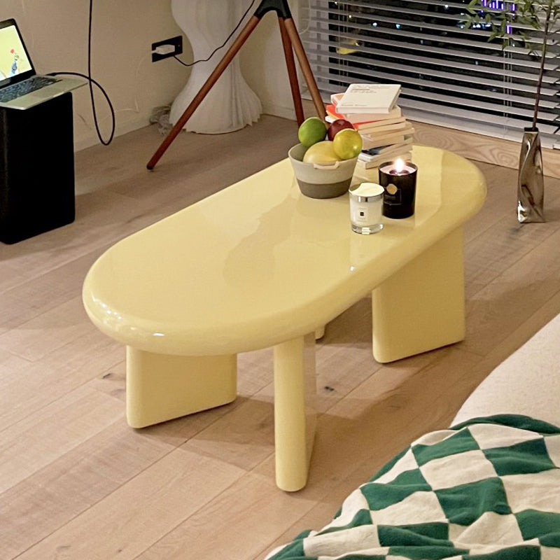4 Legs Coffee Cocktail Table Wooden Oval Coffee or End Table Yellow Clearhalo 'Coffee & Accent Tables' 'Coffee Tables' 'coffee_tables' 'furn' 'furn_coffee_tables' 'Furniture' 'Living Room Furniture' 7475653