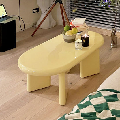 4 Legs Coffee Cocktail Table Wooden Oval Coffee or End Table Yellow Clearhalo 'Coffee & Accent Tables' 'Coffee Tables' 'coffee_tables' 'furn' 'furn_coffee_tables' 'Furniture' 'Living Room Furniture' 7475653