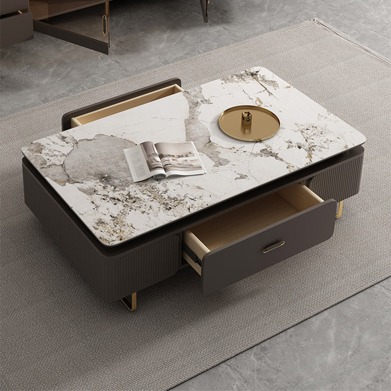 27" Wide Glam Cocktail Table Rectangle Stone Coffee Table with Drawer Clearhalo 'Coffee & Accent Tables' 'Coffee Tables' 'coffee_tables' 'furn' 'furn_coffee_tables' 'Furniture' 'Living Room Furniture' 7475683