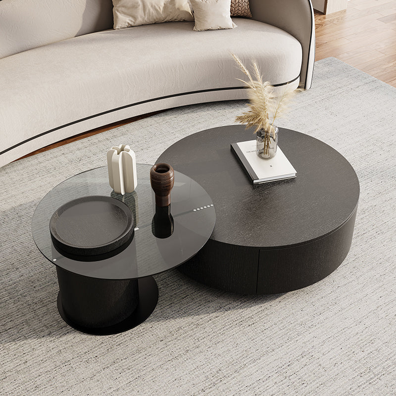 Round Coffee Table Modern Pedestal Nesting Coffee Table Set with 2 Drawers