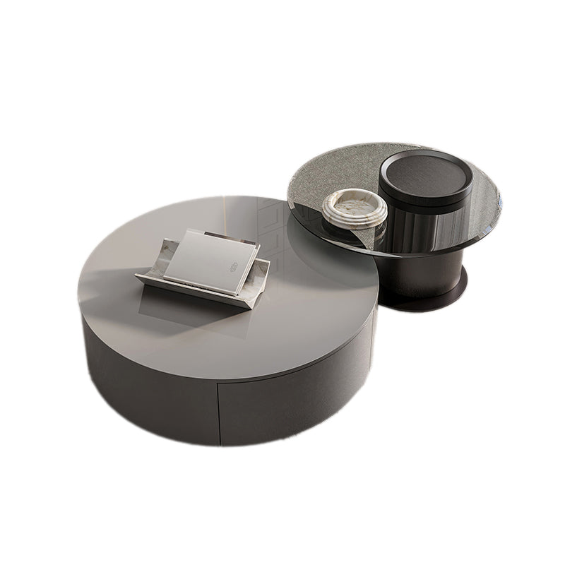 Round Coffee Table Modern Pedestal Nesting Coffee Table Set with 2 Drawers
