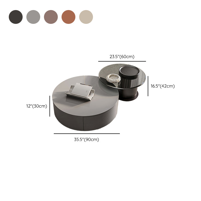 Round Coffee Table Modern Pedestal Nesting Coffee Table Set with 2 Drawers