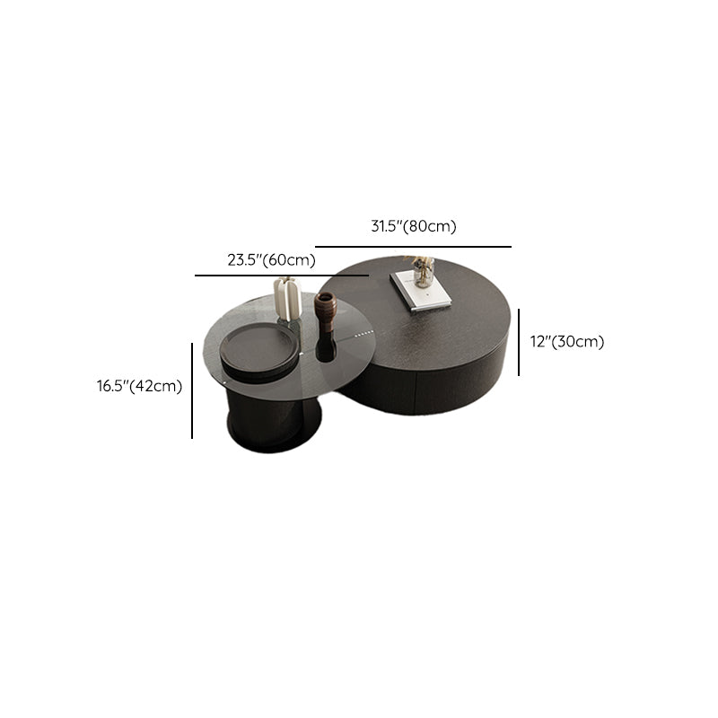 Round Coffee Table Modern Pedestal Nesting Coffee Table Set with 2 Drawers
