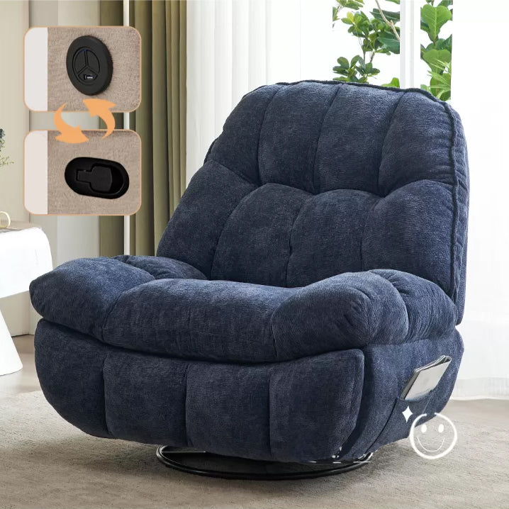 Contemporary Recliner Chair Swivel Rocker Metal Indoor Solid Color Side Pockets Blue Clearhalo 'Chairs & Seating' 'furn' 'furn_recliners' 'Furniture' 'Living Room Furniture' 'Recliners' 7475757