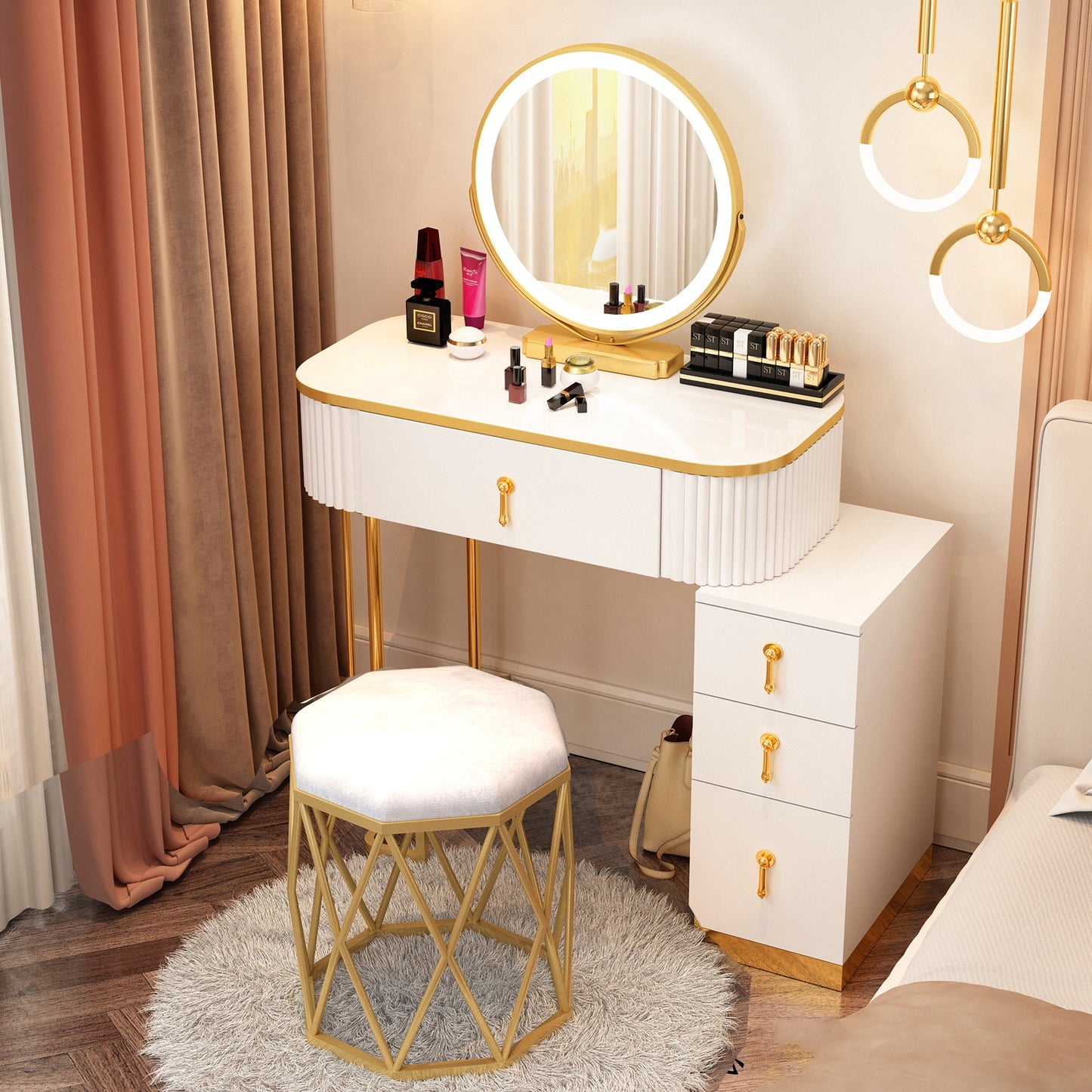 Glam Wood maquillador tocador de tocador escritorio de tocador de maquillaje con cajón