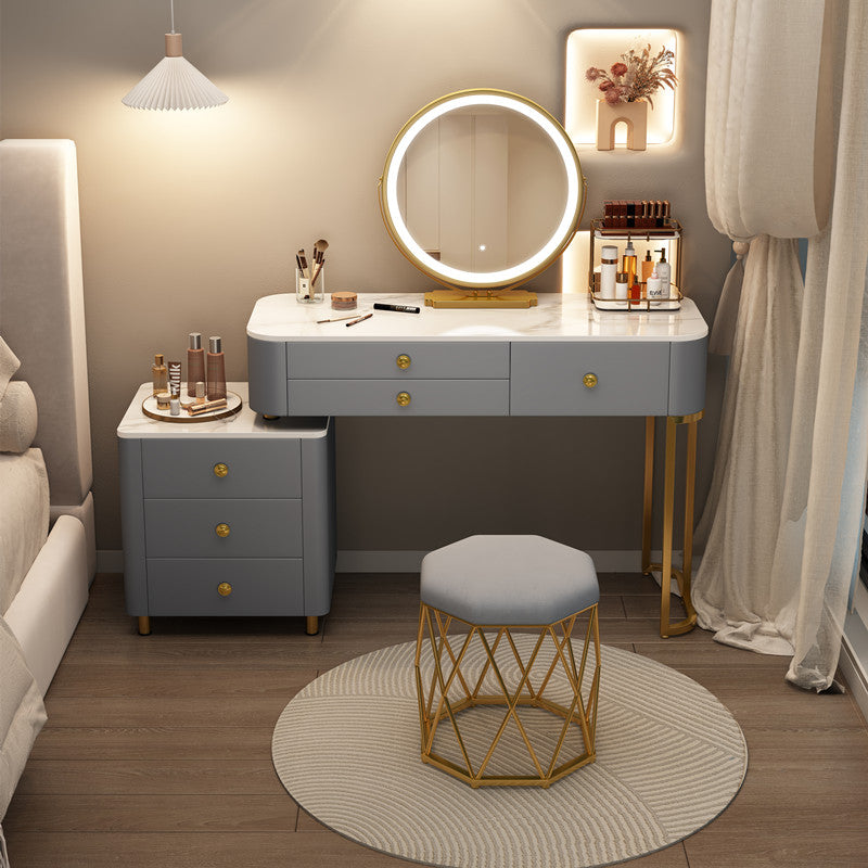 Glam Stone Make-up Vanity Dressing Bedroom Table Stool Set with Drawer