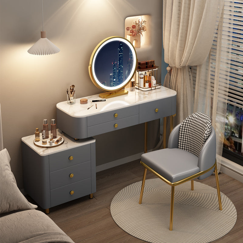 Glam Stone Make-up Vanity Dressing Bedroom Table Stool Set with Drawer