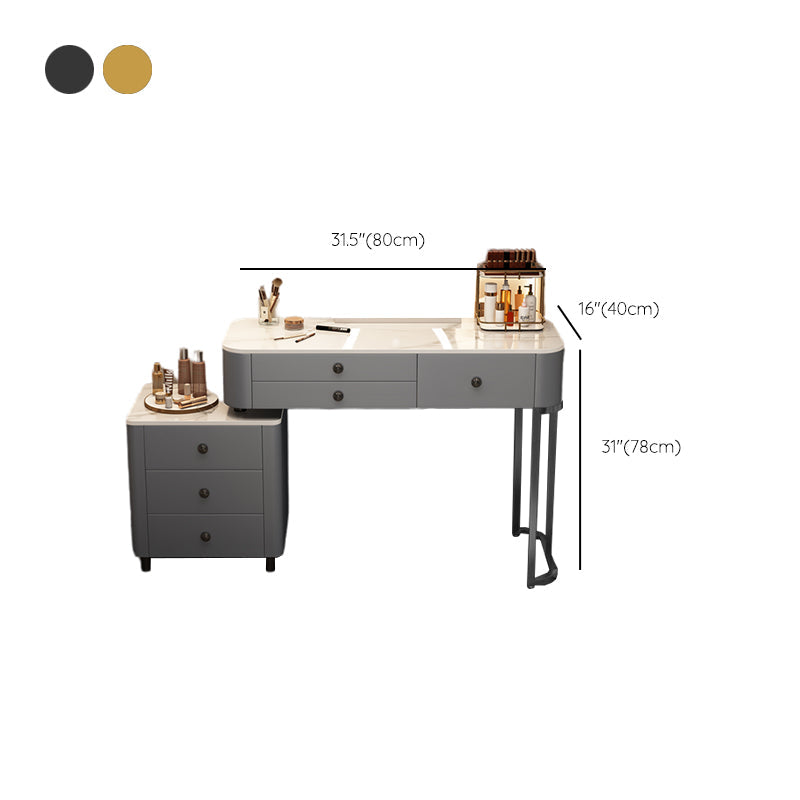 Glam Stone Make-up Vanity Dressing Bedroom Table Stool Set with Drawer