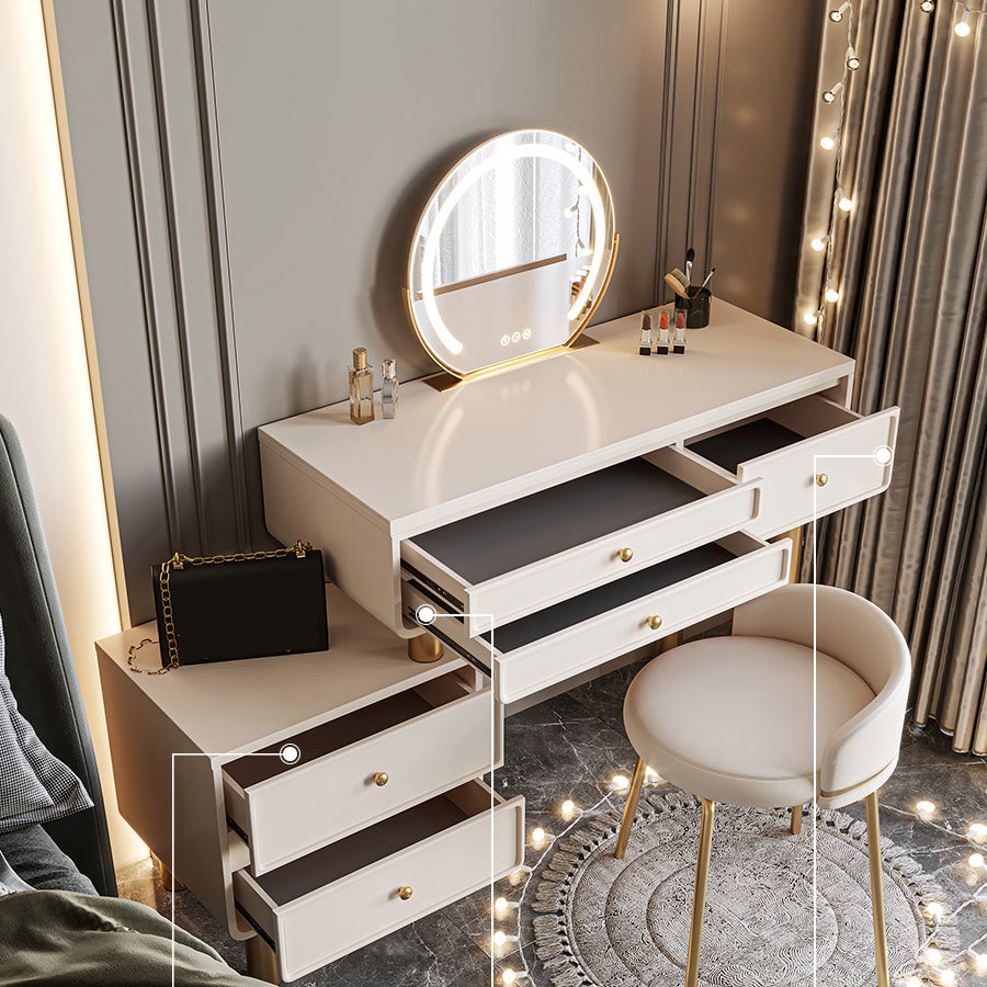 Glam Wood Vanity Dressing Table White Makeup Vanity Desk with Drawer
