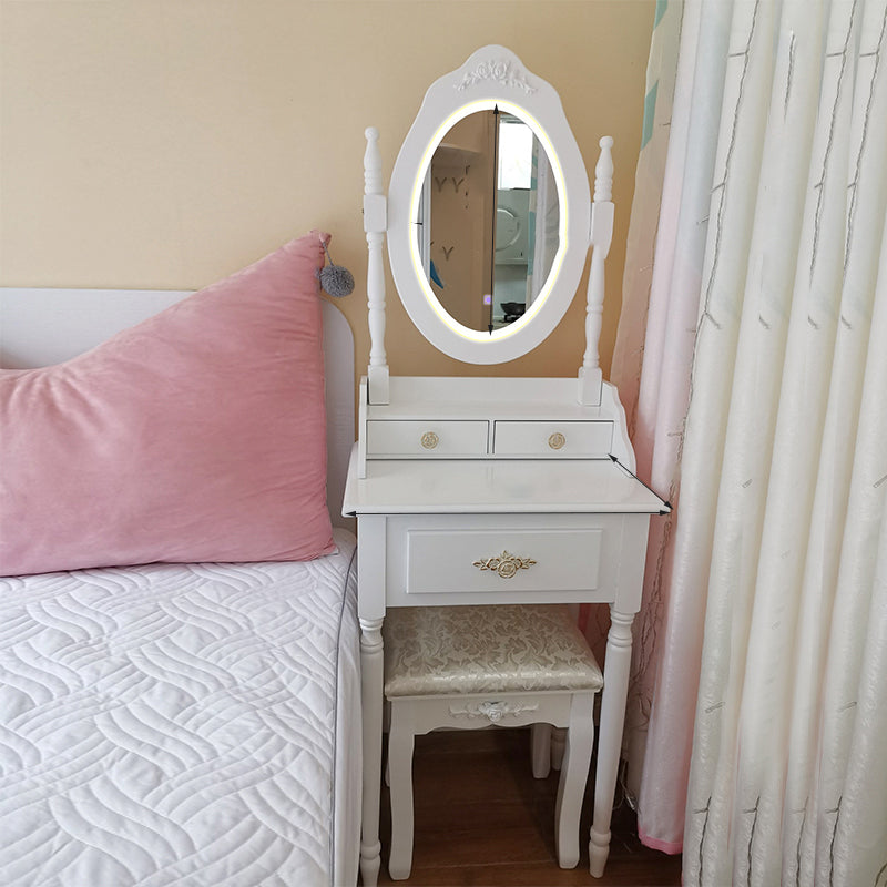 Contemporary Wood Vanity Dressing Table White Makeup Vanity Desk with Drawer