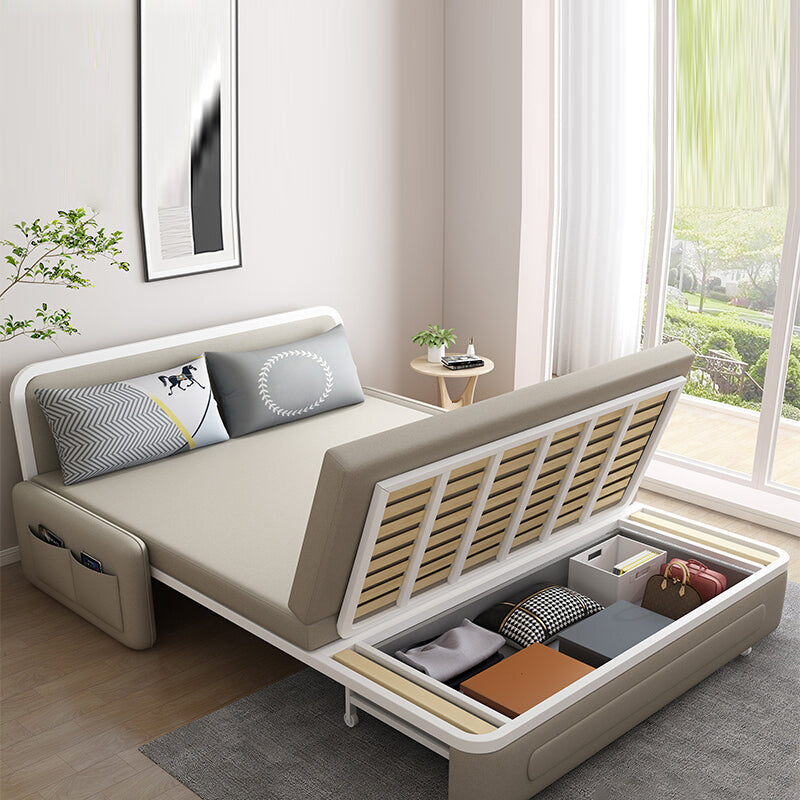 フレアアーム折りたたみ式ソファベッドボンドレザーコンバーチブルソファ