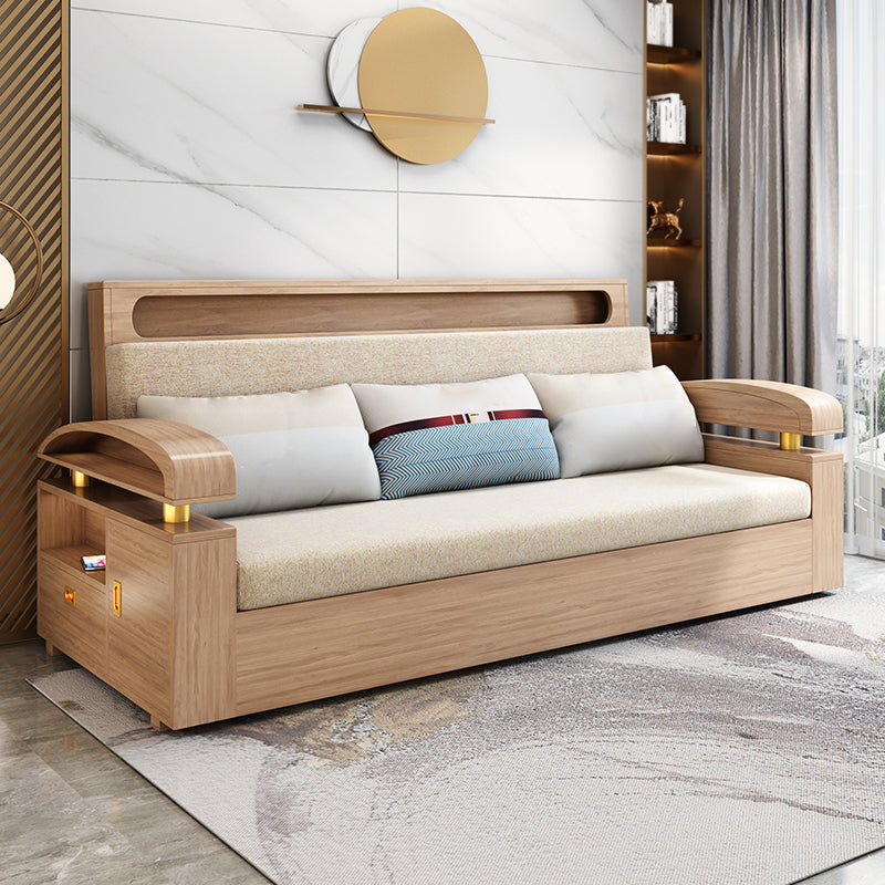 Glam Convertible Sofas Solid Wood Foldable Sleeper Sofa with Storage Natural Clearhalo 'furn' 'furn_futons' 'Furniture' 'Futons & Daybeds' 'Futons' 'Living Room Furniture' 7476053