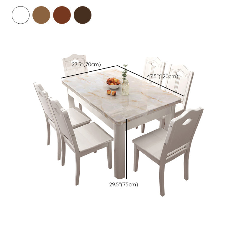 Table de salle à manger rectangulaire Simplicity, collection de salle à manger en faux marbre avec 4 pieds