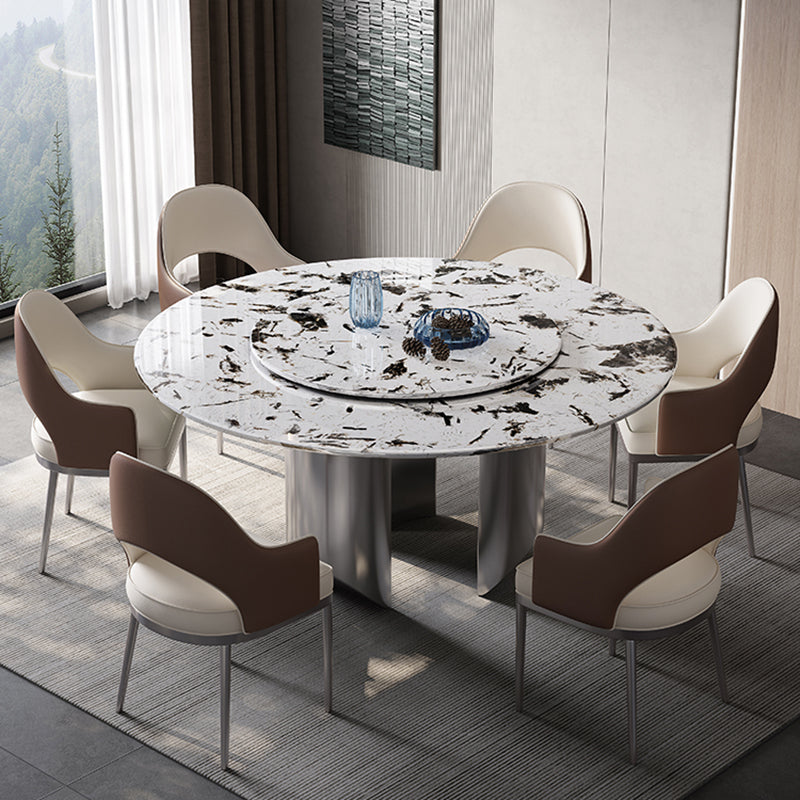 Table à manger ronde moderne Table à manger en pierre avec socle en acier inoxydable