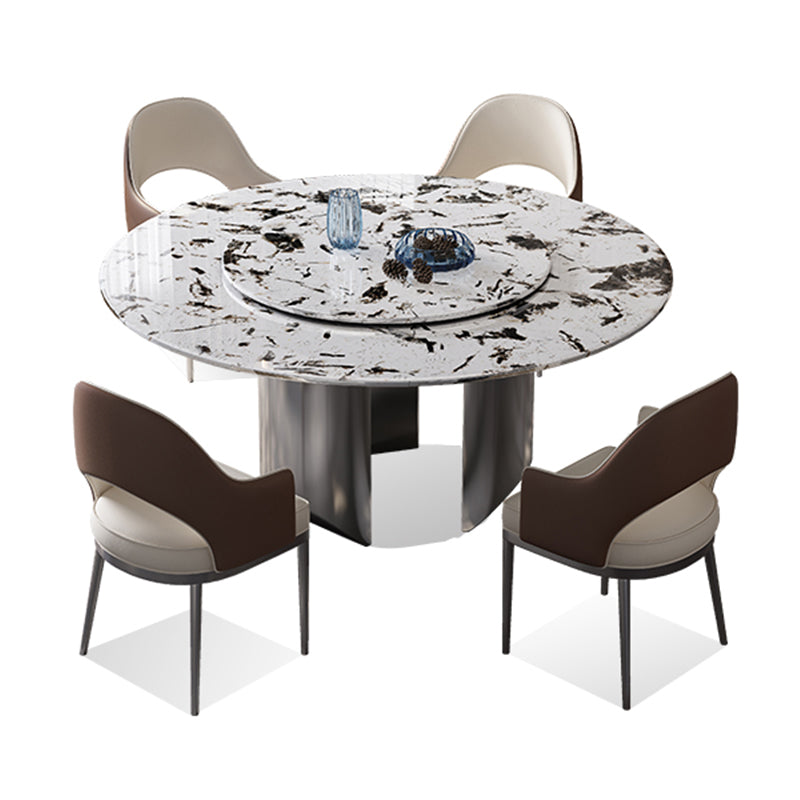 Table à manger ronde moderne Table à manger en pierre avec socle en acier inoxydable