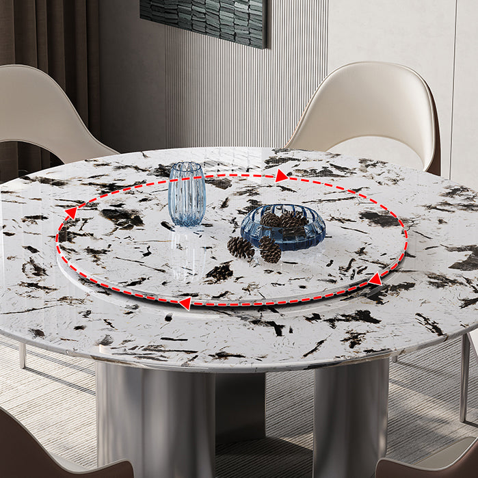 Table à manger ronde moderne Table à manger en pierre avec socle en acier inoxydable