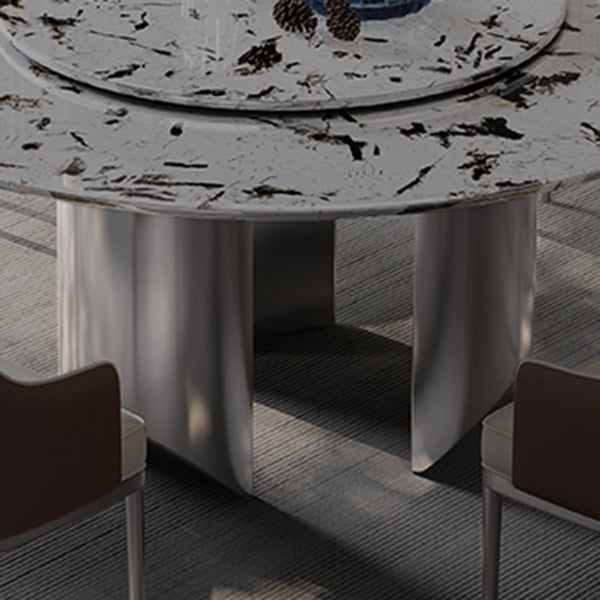 Table à manger ronde moderne Table à manger en pierre avec socle en acier inoxydable