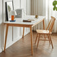 Moderne massief houten poten eettafel met rechthoekig stenen blad