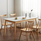 Moderne massief houten poten eettafel met rechthoekig stenen blad