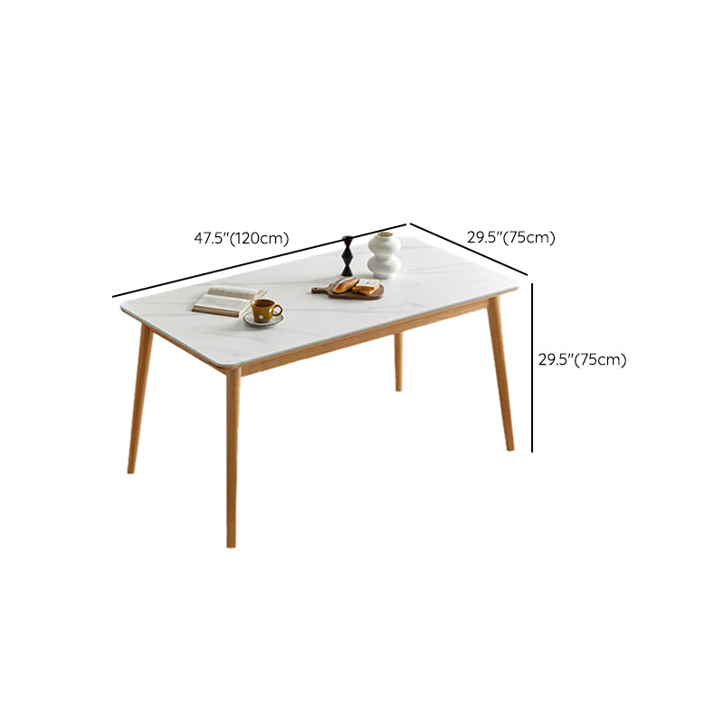 Moderne massief houten poten eettafel met rechthoekig stenen blad