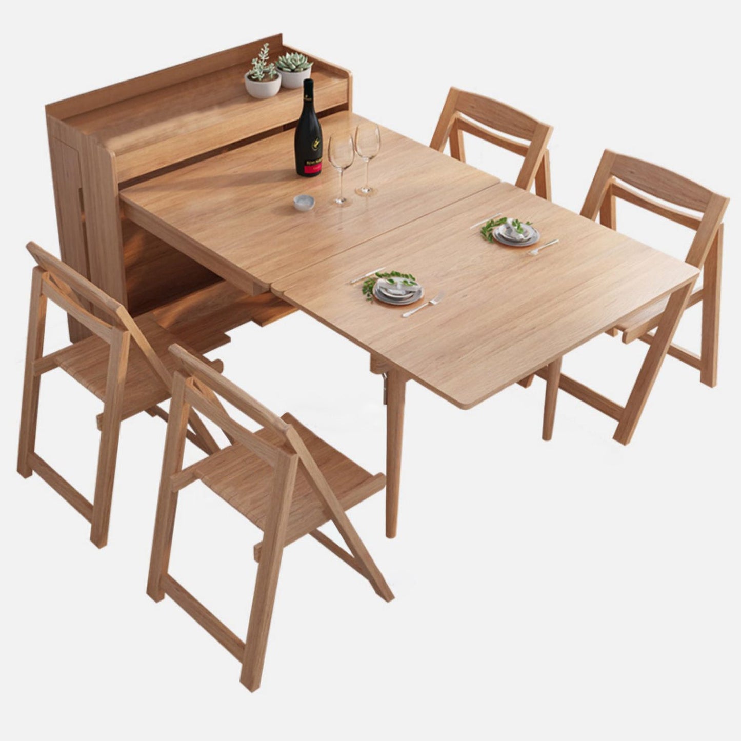 Rechthoekige opklapbare eettafel Houten eettafel met opbergbasis