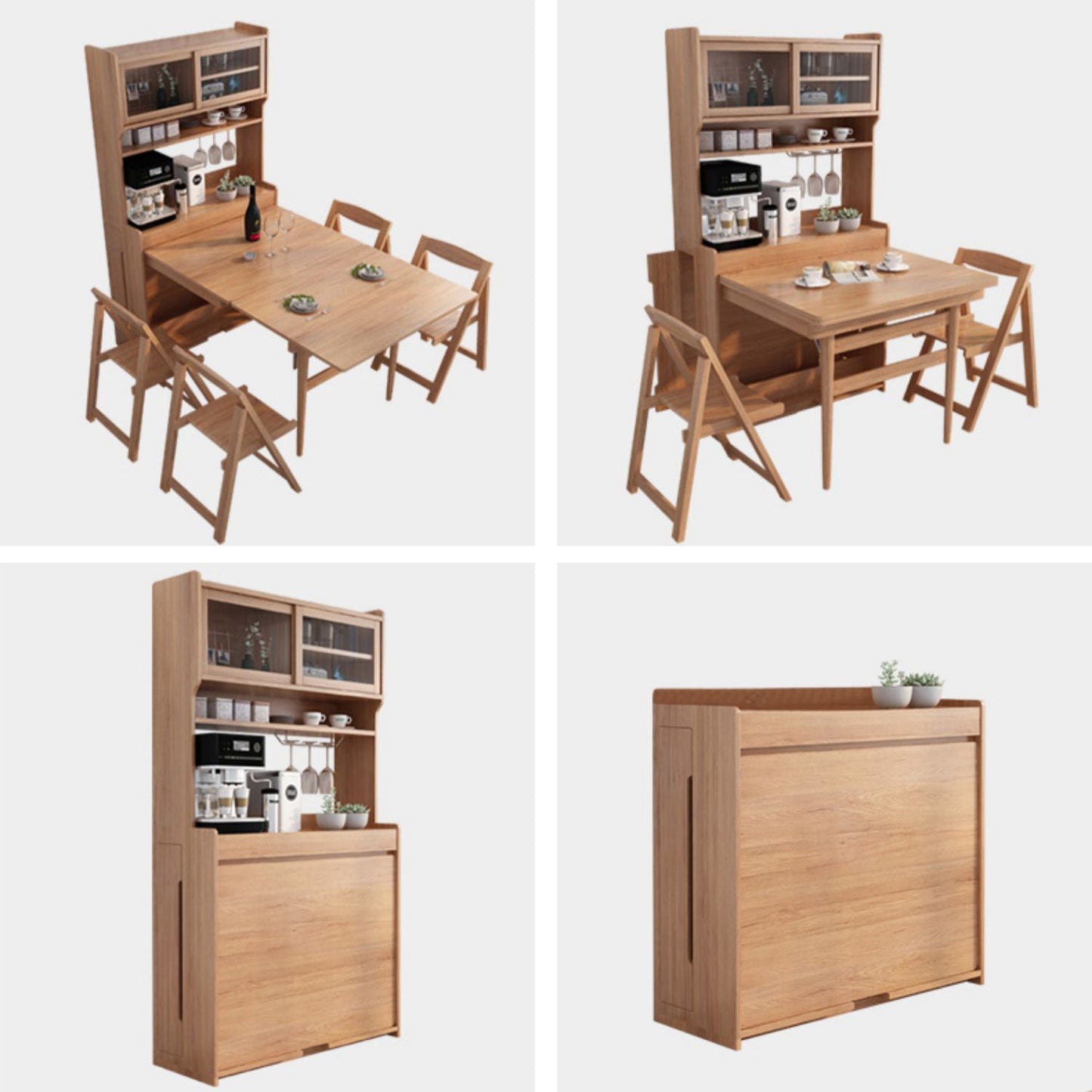 Rechthoekige opklapbare eettafel Houten eettafel met opbergbasis