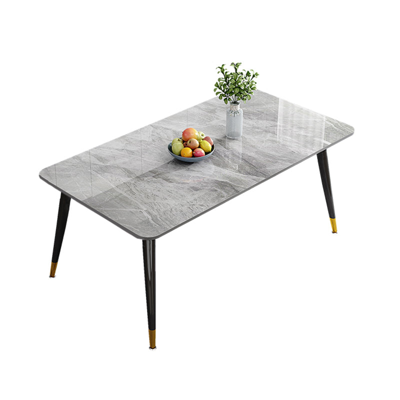 Mesa de comedor de metal con 4 patas, mesa de comedor rectangular con tapa de piedra para comedor