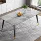 Mesa de comedor de metal con 4 patas, mesa de comedor rectangular con tapa de piedra para comedor