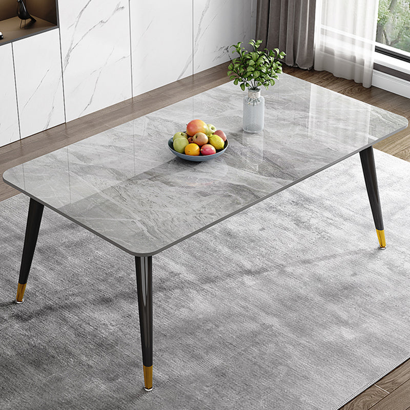 Mesa de comedor de metal con 4 patas, mesa de comedor rectangular con tapa de piedra para comedor