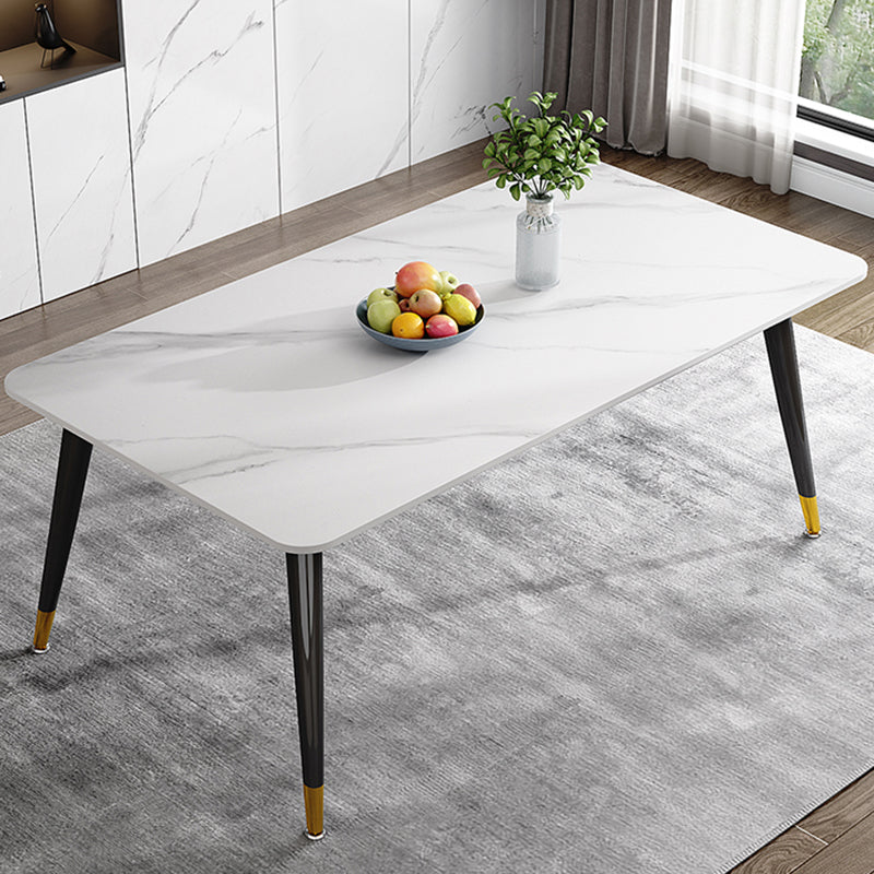 Mesa de comedor de metal con 4 patas, mesa de comedor rectangular con tapa de piedra para comedor