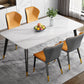 Mesa de comedor de metal con 4 patas, mesa de comedor rectangular con tapa de piedra para comedor