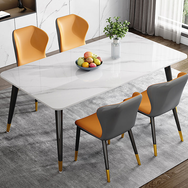 Mesa de comedor de metal con 4 patas, mesa de comedor rectangular con tapa de piedra para comedor