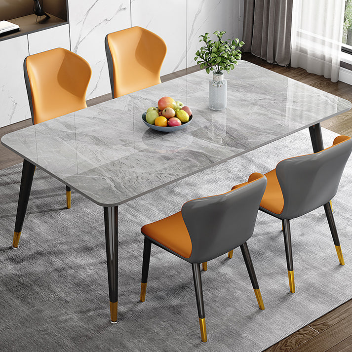 Mesa de comedor de metal con 4 patas, mesa de comedor rectangular con tapa de piedra para comedor
