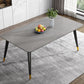 Mesa de comedor de metal con 4 patas, mesa de comedor rectangular con tapa de piedra para comedor