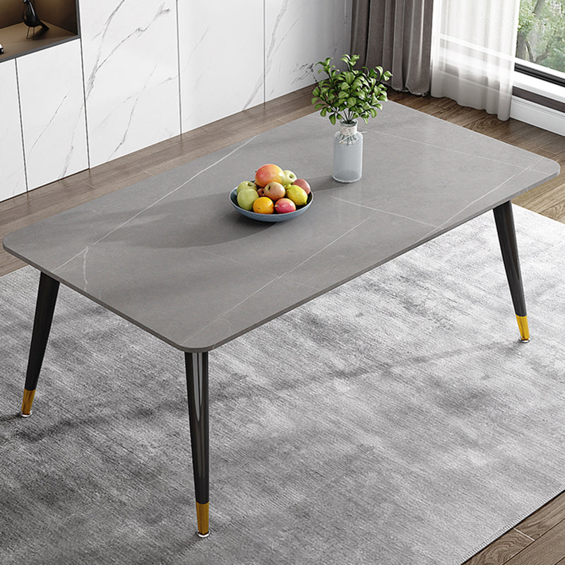 Mesa de comedor de metal con 4 patas, mesa de comedor rectangular con tapa de piedra para comedor