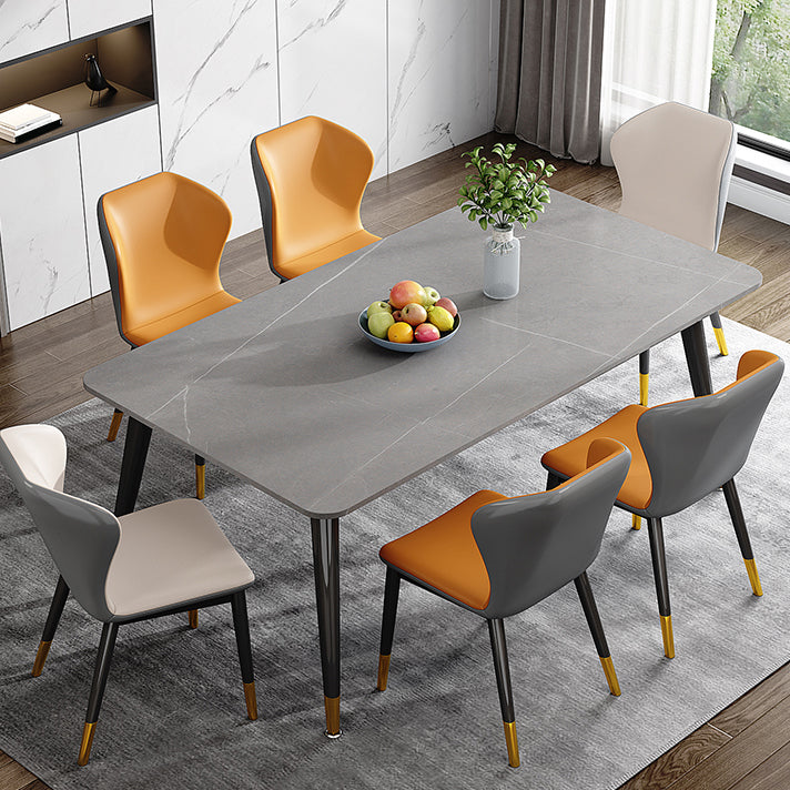 Mesa de comedor de metal con 4 patas, mesa de comedor rectangular con tapa de piedra para comedor