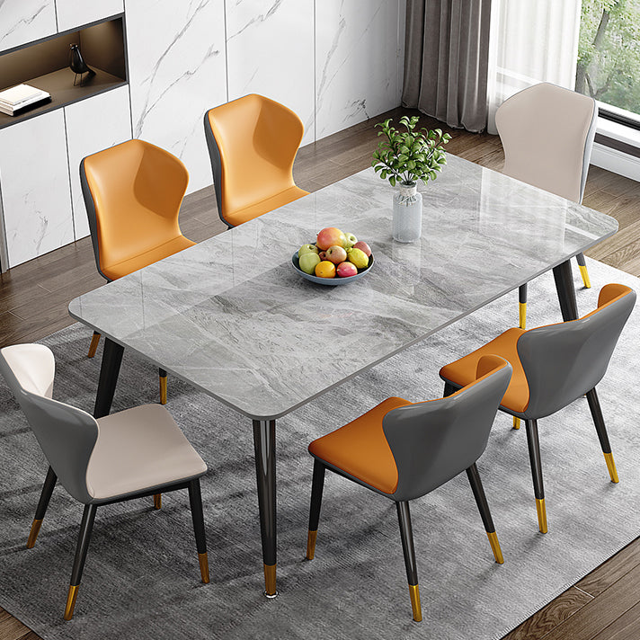 Mesa de comedor de metal con 4 patas, mesa de comedor rectangular con tapa de piedra para comedor