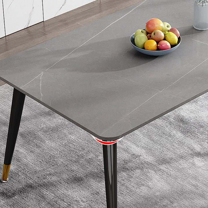 Mesa de comedor de metal con 4 patas, mesa de comedor rectangular con tapa de piedra para comedor