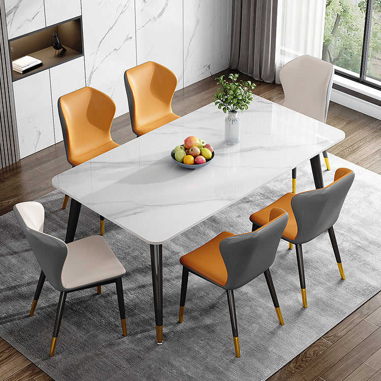 Mesa de comedor de metal con 4 patas, mesa de comedor rectangular con tapa de piedra para comedor