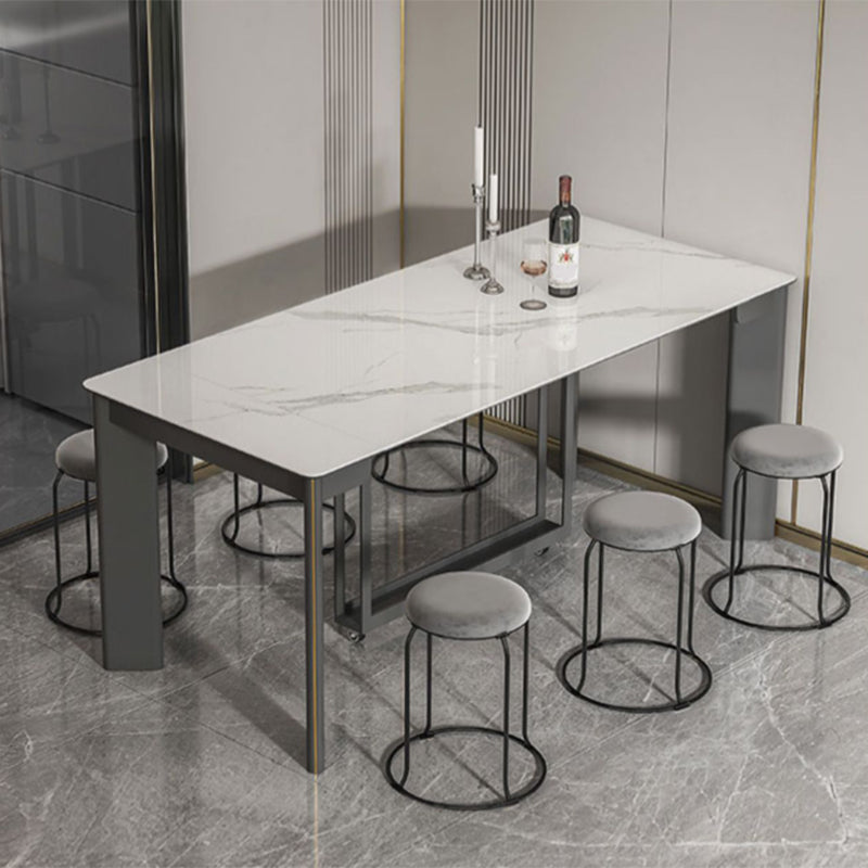 Rectangle Folding Dining Table Wood and Stone Dining Table for Dining Room