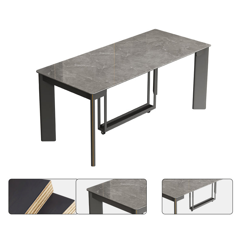 Rectangle Folding Dining Table Wood and Stone Dining Table for Dining Room