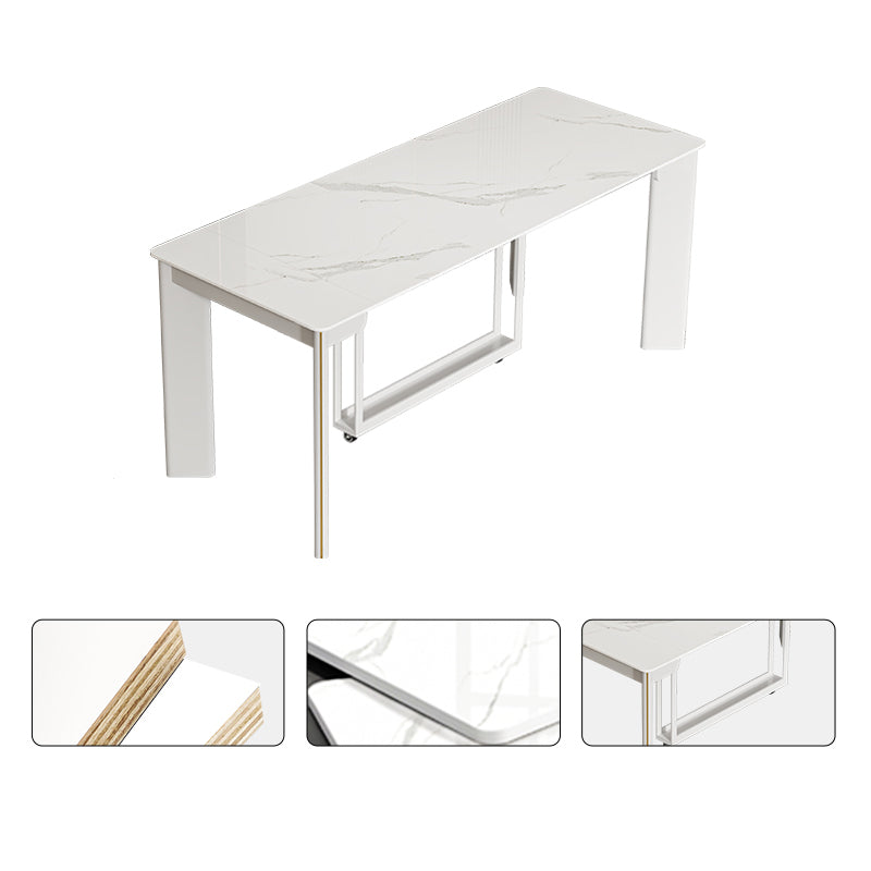 Rectangle Folding Dining Table Wood and Stone Dining Table for Dining Room